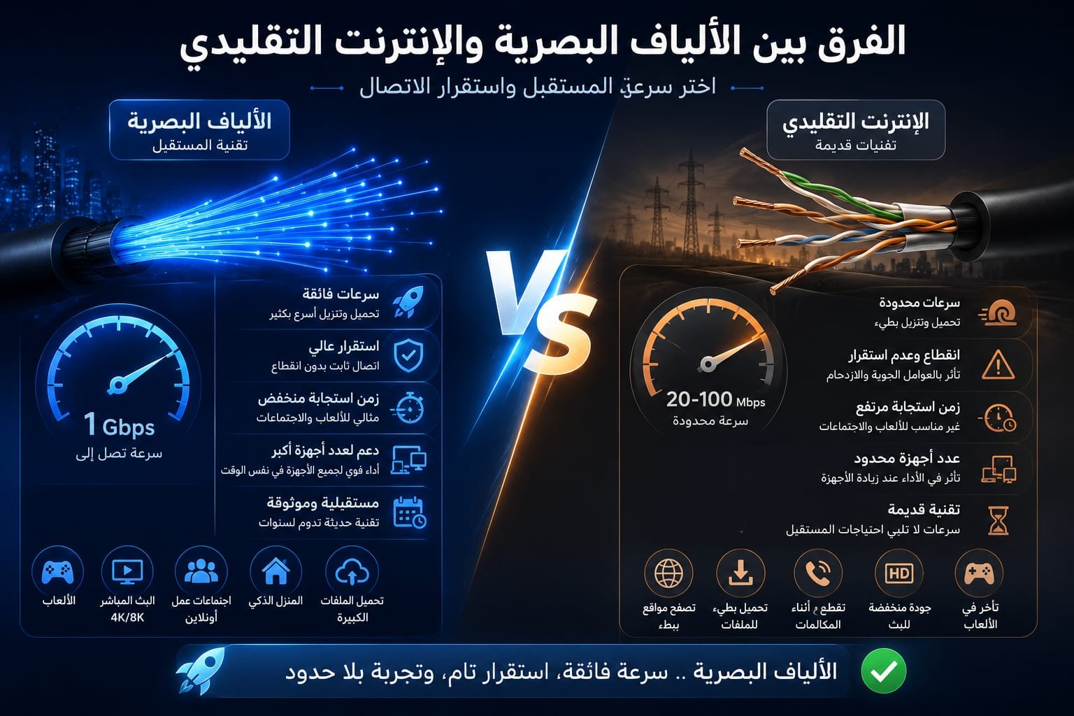 الفرق بين الألياف البصرية والإنترنت ADSL التقليدي